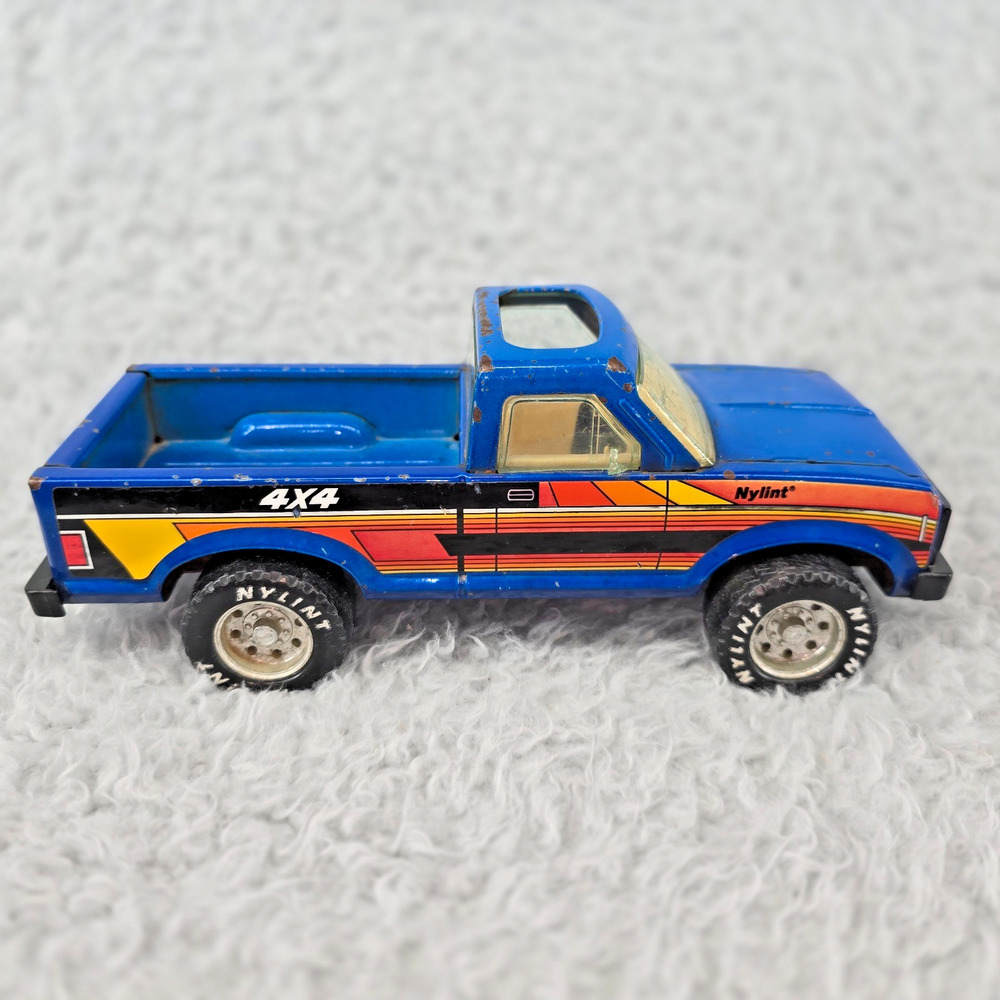 Vintage Nylint Pickup Truck Blue Pressed Steel 4x4 Orange Yellow Graphic 1980s